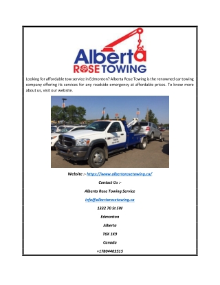 Affordable Tow Service In Edmonton | Albertarosetowing.ca