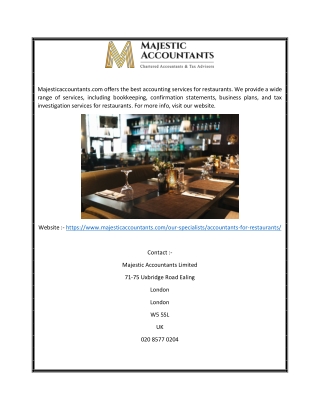 Accounting for Restaurant | Majesticaccountants.com