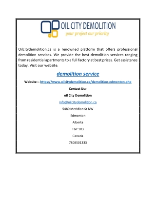 Best Demolition Service | Oilcitydemolition.ca