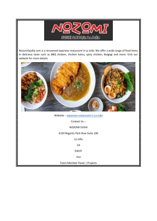 Japanese Restaurant in La Jolla | Nozomilajolla.com