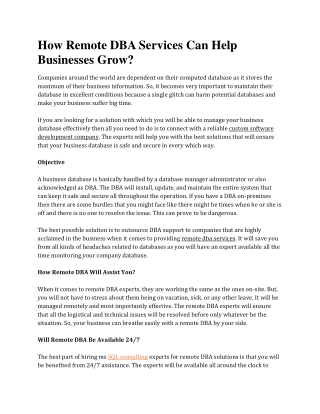 How Remote DBA Services Can Help Businesses Grow?