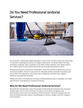 Do You Need Professional Janitorial Services?