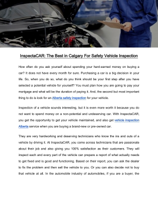 InspectaCAR: The Best in Calgary For Safety Vehicle Inspection