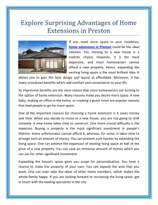 Explore Surprising Advantages of Home Extensions in Preston