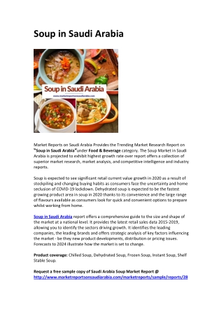 Soup in Saudi Arabia: Market Growth, Opportunity and Forecast 2025