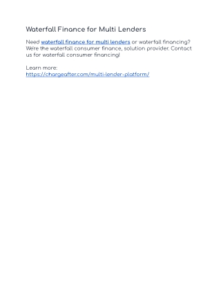 Waterfall Finance for Multi Lenders