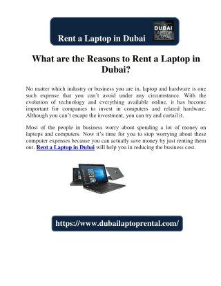 What are the Reasons to Rent a Laptop in Dubai?