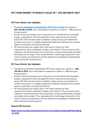 PET FOAM MARKET TO REACH A VALUE OF ~ US$ 360 MN BY 2027