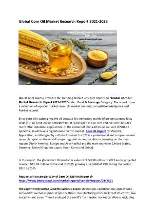 Global Corn Oil Market Research Report 2021-2025