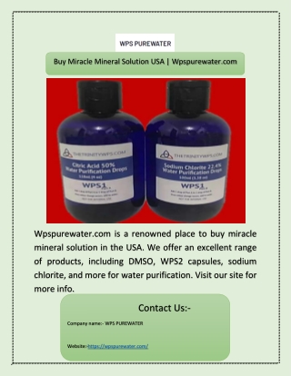 Buy Miracle Mineral Solution USA | Wpspurewater.com