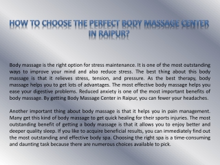 How to choose the perfect body massage center in Raipur?