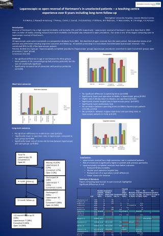 Laparoscopic vs open reversal of Hartmann’s in unselected patients – a teaching centre experience over 8 years including