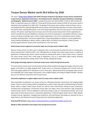 Torque Sensor Market with COVID-19 Impact Analysis