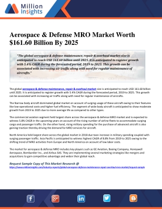 Aerospace & Defense MRO Market Worth $161.60 Billion By 2025