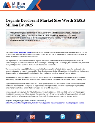 Organic Deodorant Market Size Worth $158.5 Million By 2025