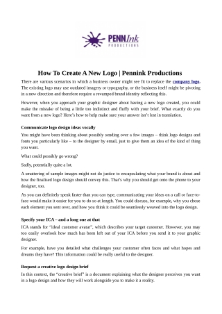 How To Create A New Logo | Pennink Productions