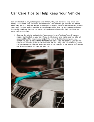Car Care Tips to Help Keep Your Vehicle