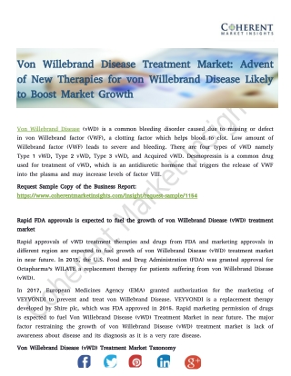 Von Willebrand Disease Treatment Market: Advent of New Therapies for von Willebrand Disease Likely to Boost Market Growt