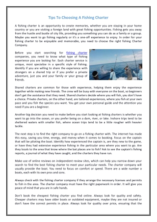 Tips To Choosing A Fishing Charter