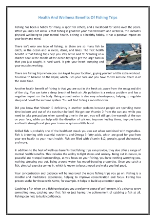 Health And Wellness Benefits Of Fishing Trips