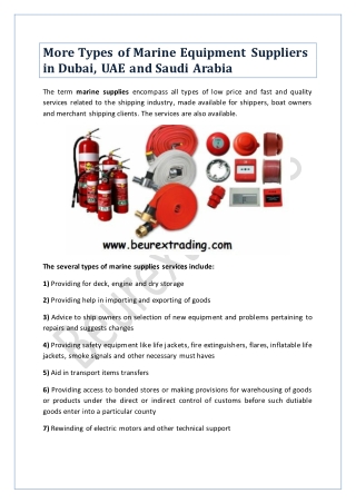 More Types of Marine Equipment Suppliers in Dubai, UAE and Saudi Arabia