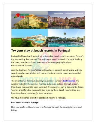 Don’t miss your stay at the beach resorts in Portugal