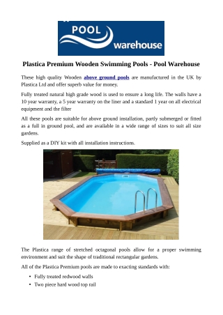 Plastica Premium Wooden Swimming Pools - Pool Warehouse
