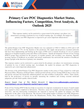 Primary Care POC Diagnostics Market Status, Influencing Factors, Competition, Swot Analysis, & Outlook 2025