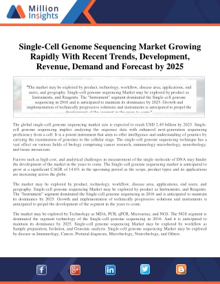 Single-Cell Genome Sequencing Market Growing Rapidly With Recent Trends, Development, Revenue, Demand and Forecast by 20