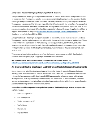 Air-Operated Double Diaphragm (AODD) Pumps Market Overview and Rising Dependency on Factors 2020 – 2030