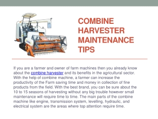 Basic Combine Harvester maintenance tips