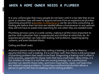 When a Home Owner Needs a Plumber