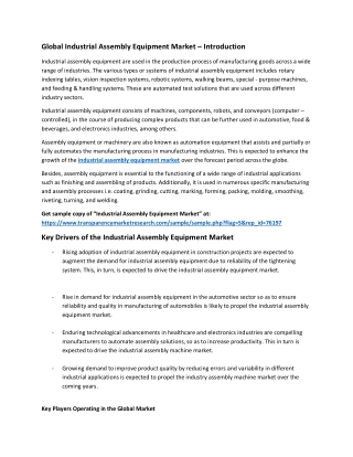 Industrial Assembly Equipment Market Industry Insights Shared In Detailed Research Report By 2027
