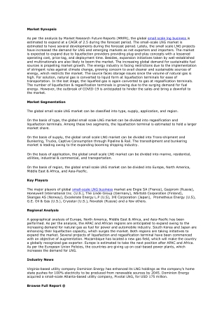 Small Scale LNG Market: 2021 Trends, Global Analysis with Focus on Opportunities, Growth Potential & Forecast 2027