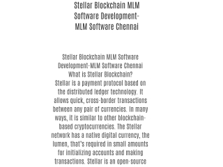 Stellar Blockchain MLM Software Development-MLM Software Chennai