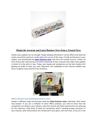 Obtain the Accurate and Latest Business News from a Trusted News Portal