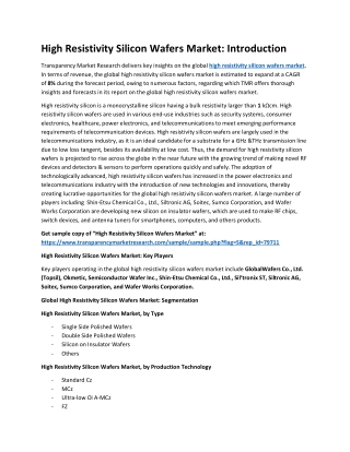 High Resistivity Silicon Wafers Market Likely to Emerge over a Period of 2020 - 2030