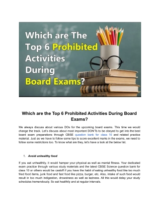 Which are the top 6 prohibited activities during board exams?