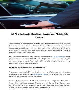 Get Affordable Auto Glass Repair Service from Allstate Auto Glass Inc.