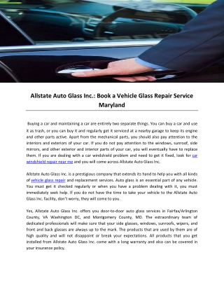 Allstate Auto Glass Inc.: Book a Vehicle Glass Repair Service Maryland
