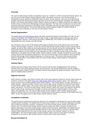 Wave and Tidal Energy Sector: 2021 Application, Solutions, Developments Status, Trends and Business Opportunities 2027