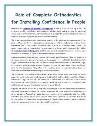 Role of Complete Orthodontics for Installing Confidence in People