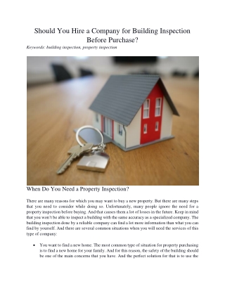 Should You Hire a Company for Building Inspection Before Purchase?