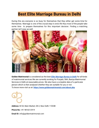 Top Elite Marriage Bureau in Delhi