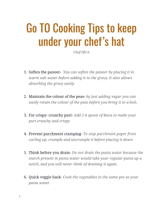 Go TO Cooking Tips to keep under your chef’s hat