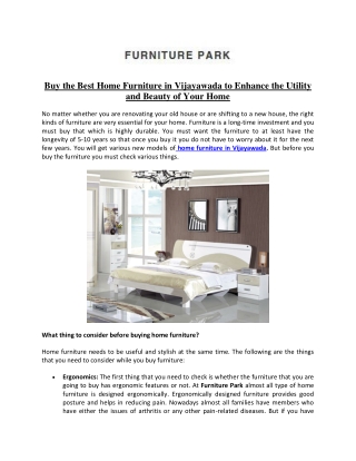Buy the Best Home Furniture in Vijayawada to Enhance the Utility and Beauty of Your Home