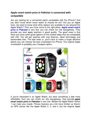 Apple smart watch price in Pakistan is connected with compatible