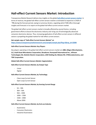 Hall-effect Current Sensors Market Report 2020: Top Company, Trends and Future Forecasts Details Till 2030