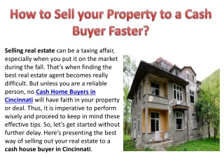 How to Sell your Property to a Cash Buyer Faster?