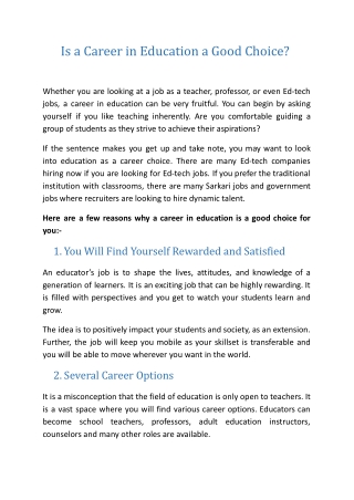 Is a Career in Education a Good Choice?